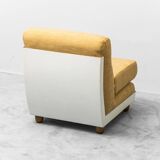 Pair of vintage yellow fabric armchairs, 1970s modernism