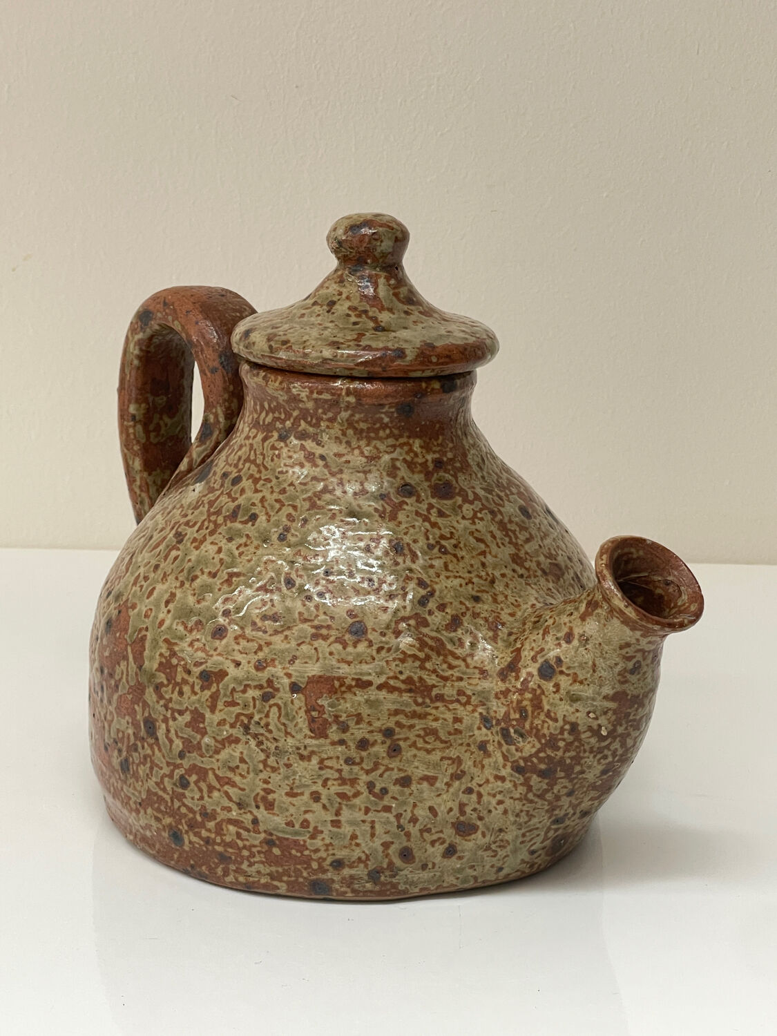Vintage glazed ceramic sculptural teapot from the 1970s.