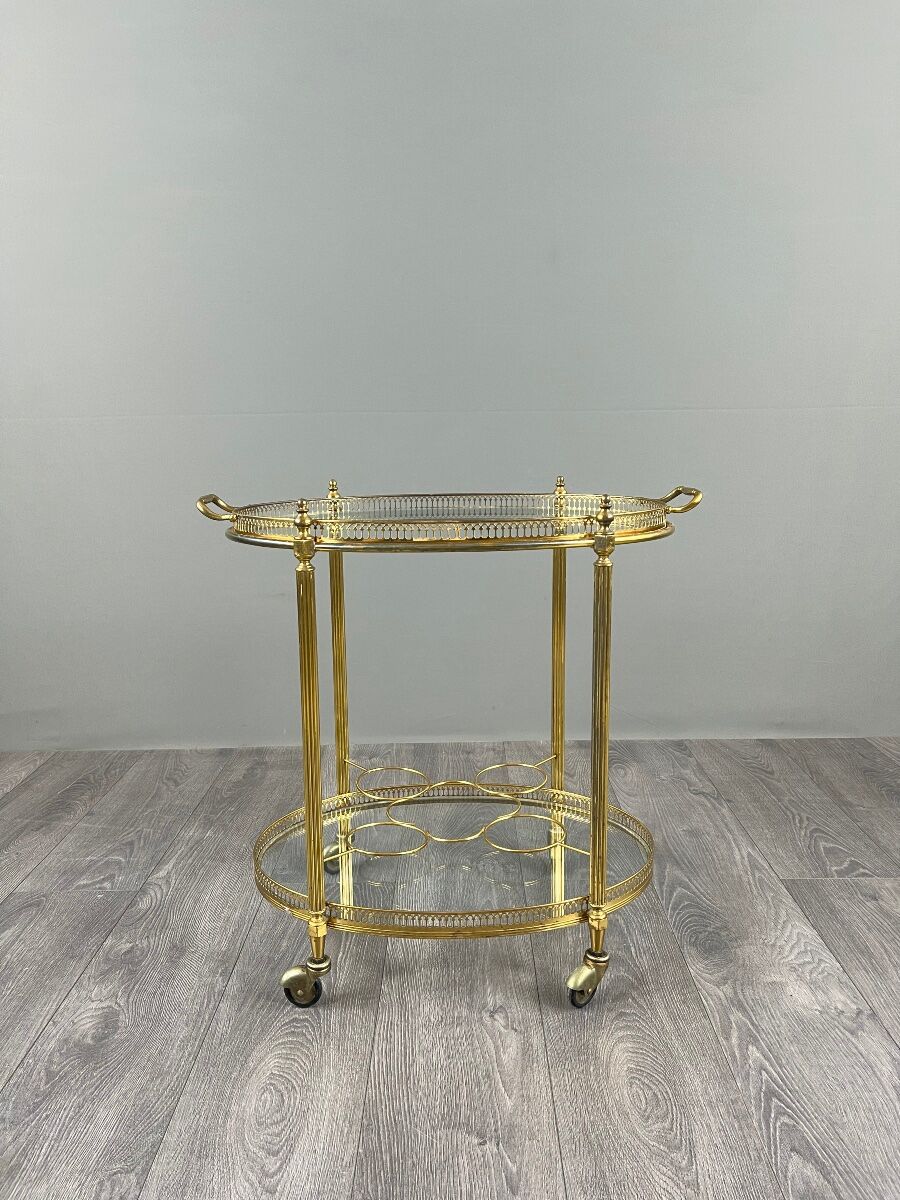 Rolling Table Cart in Brass and Glass, 20th Century