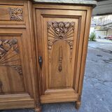 Solid wood carved sideboard with marble top, Art Nouveau style