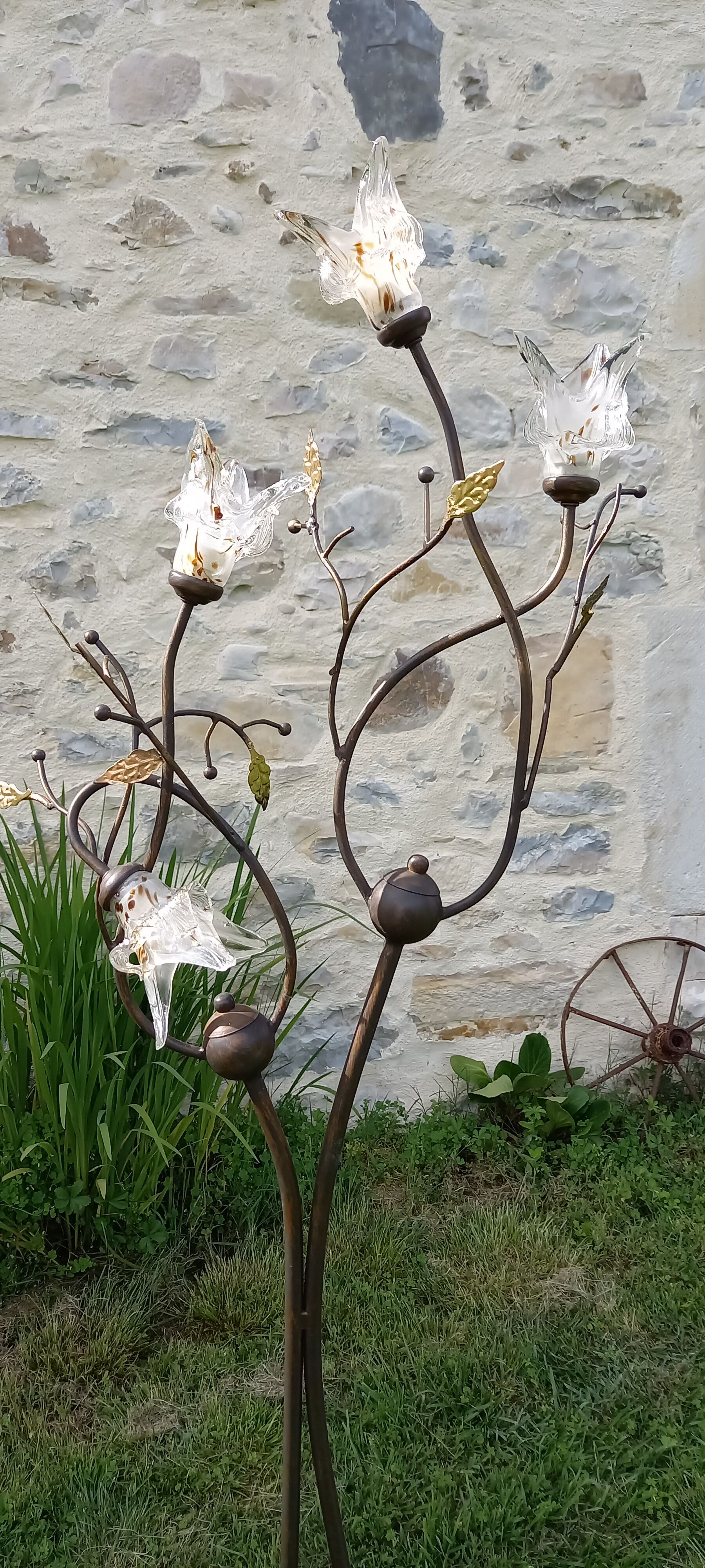 Wrought iron floor lamp and glass paste lampshade