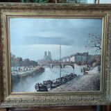 Ancienne Peinture À L Huile Notre Dame/Paris/Guérin Gabriel/19 Ème Siècle