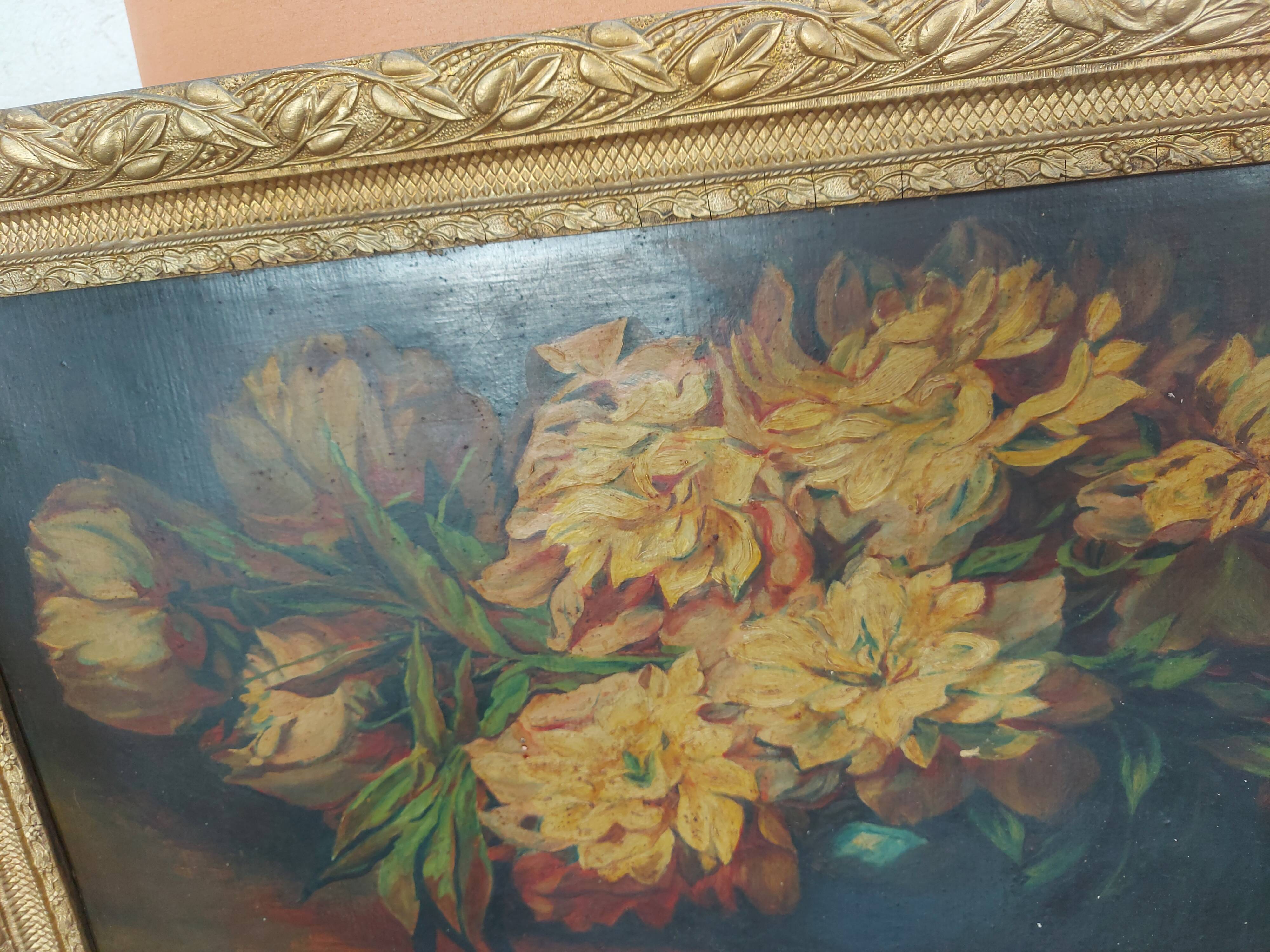 Painting, painting, oil on cardboard bouquet of flowers