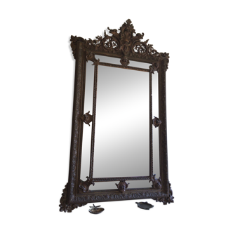 Miroir style Louis XVI à parcloses, bois et stuc doré