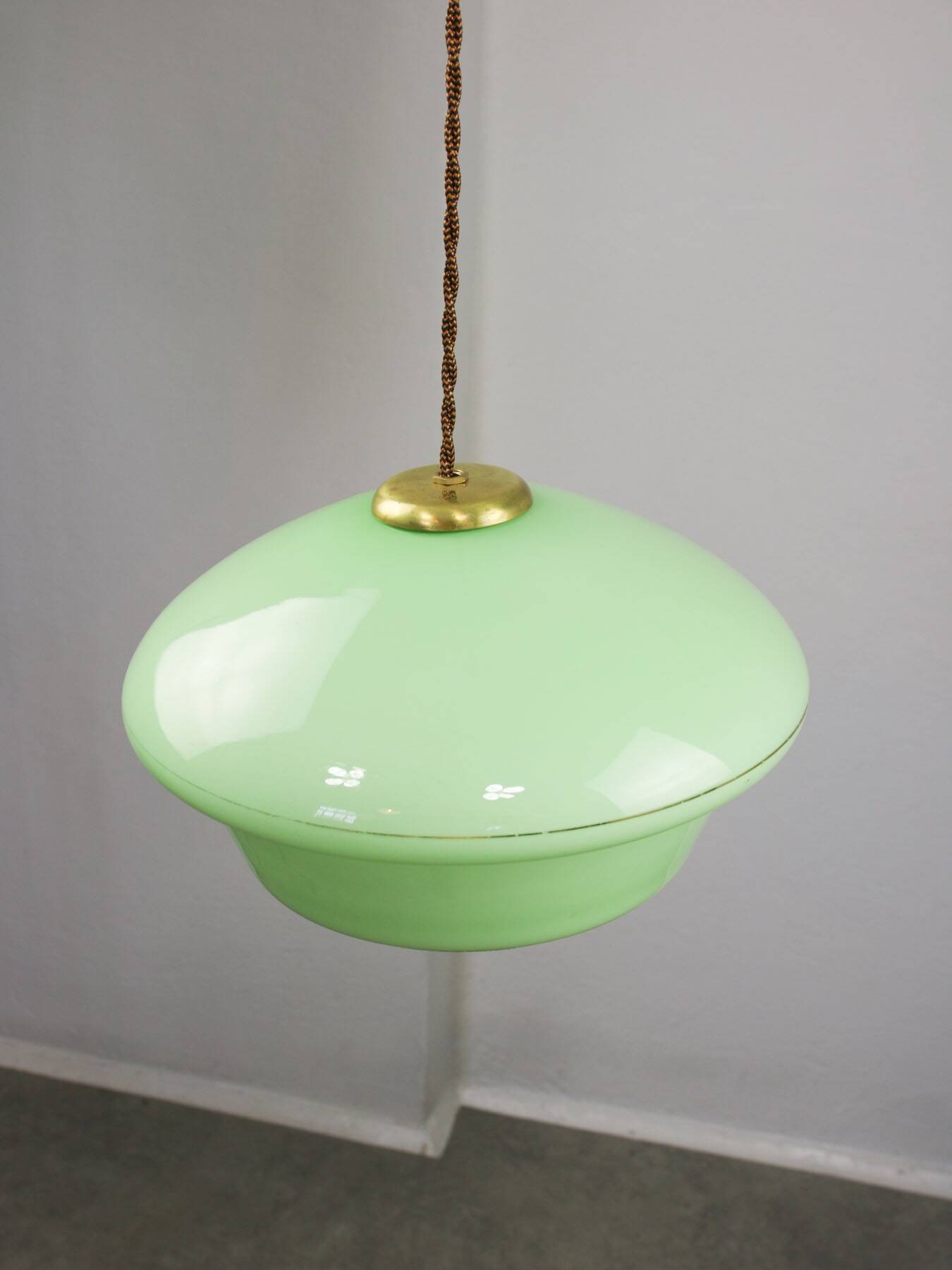 Mid-Century Italian Green Glass and Brass Pendant Lamp