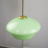 Mid-Century Italian Green Glass and Brass Pendant Lamp