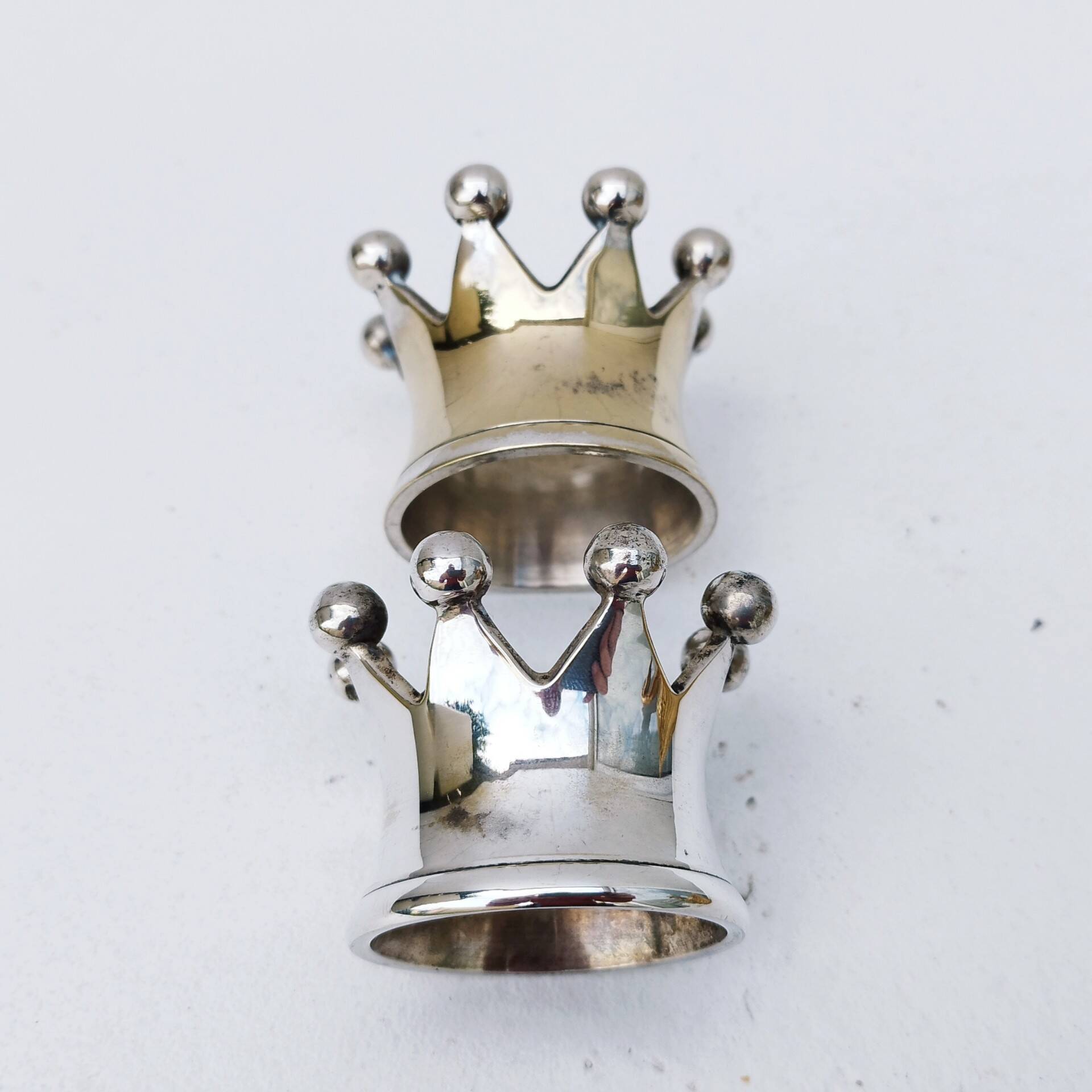 Pair of vintage crown silver metal candlesticks