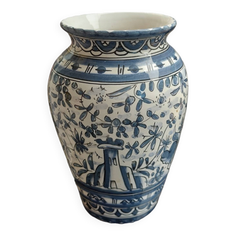 Handmade blue deco earthenware vase signed from Portugal