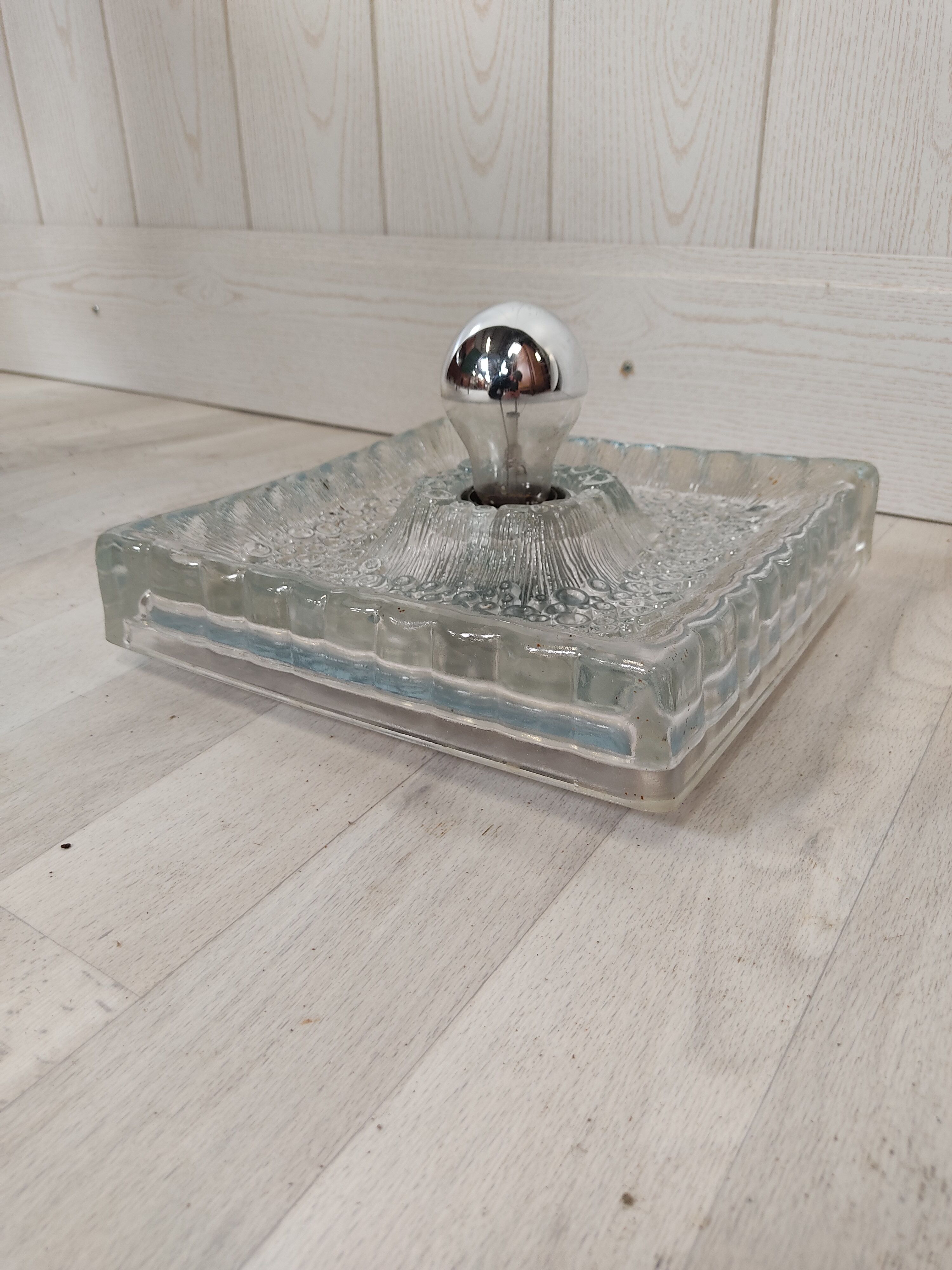 Vintage Hustadt Leuchten glass ceiling light