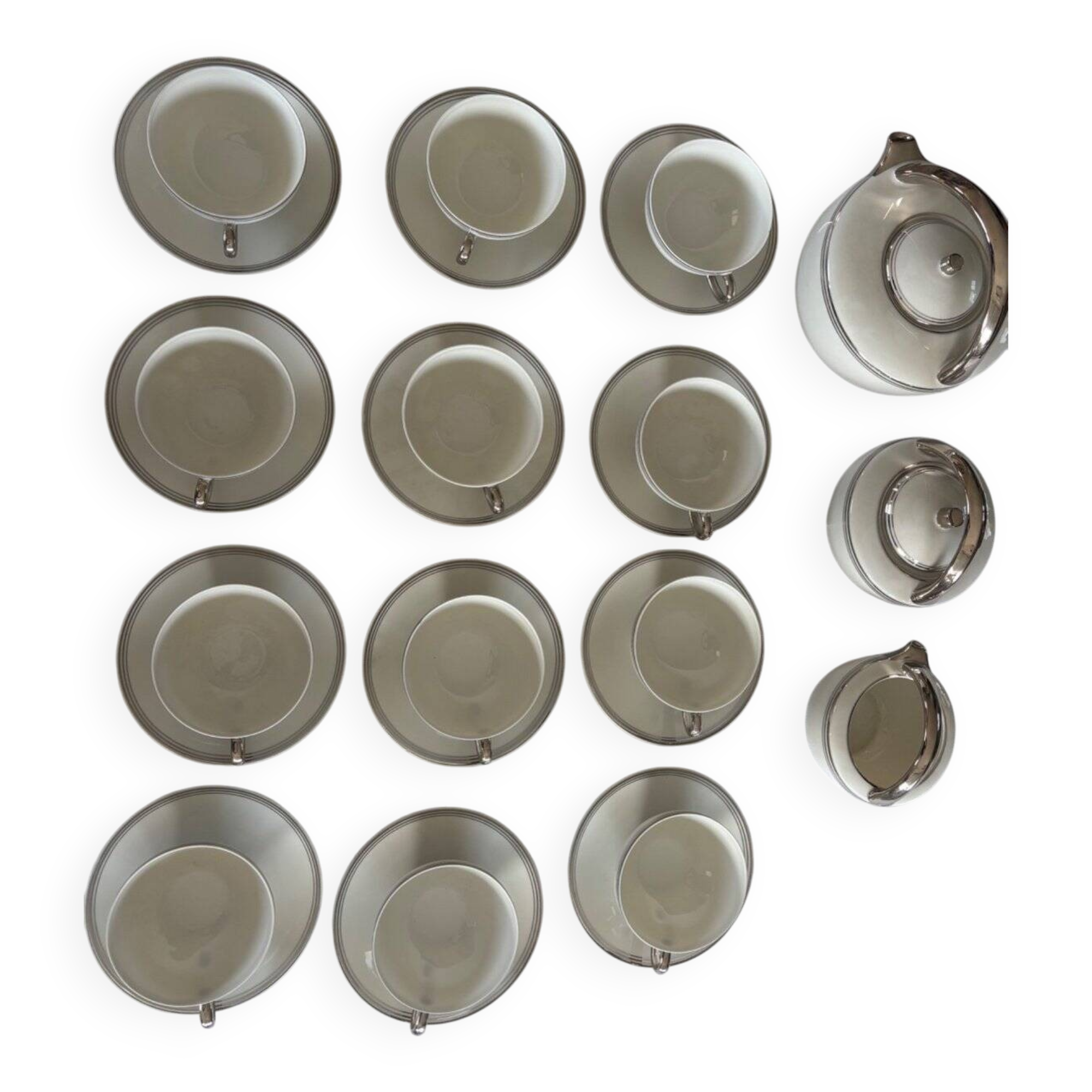 Limoges porcelain tea service Charles Ahrenfeldt silver trim Beautiful É