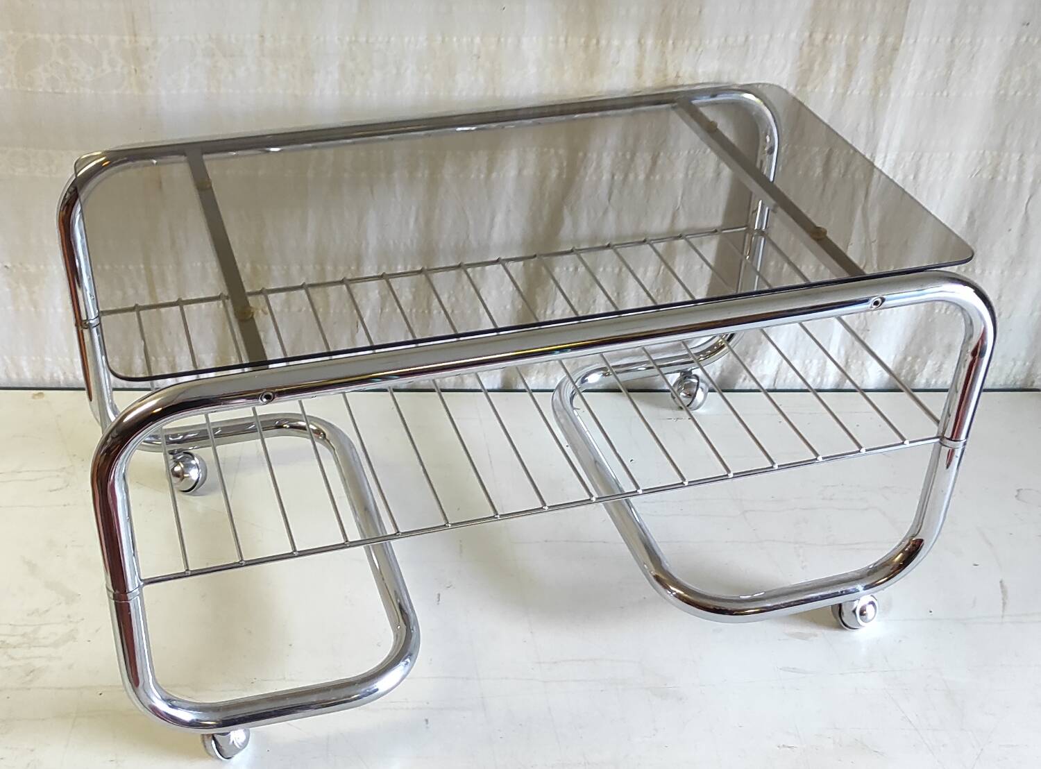 Coffee table tubular chrome structure and smoked glass - 1970s