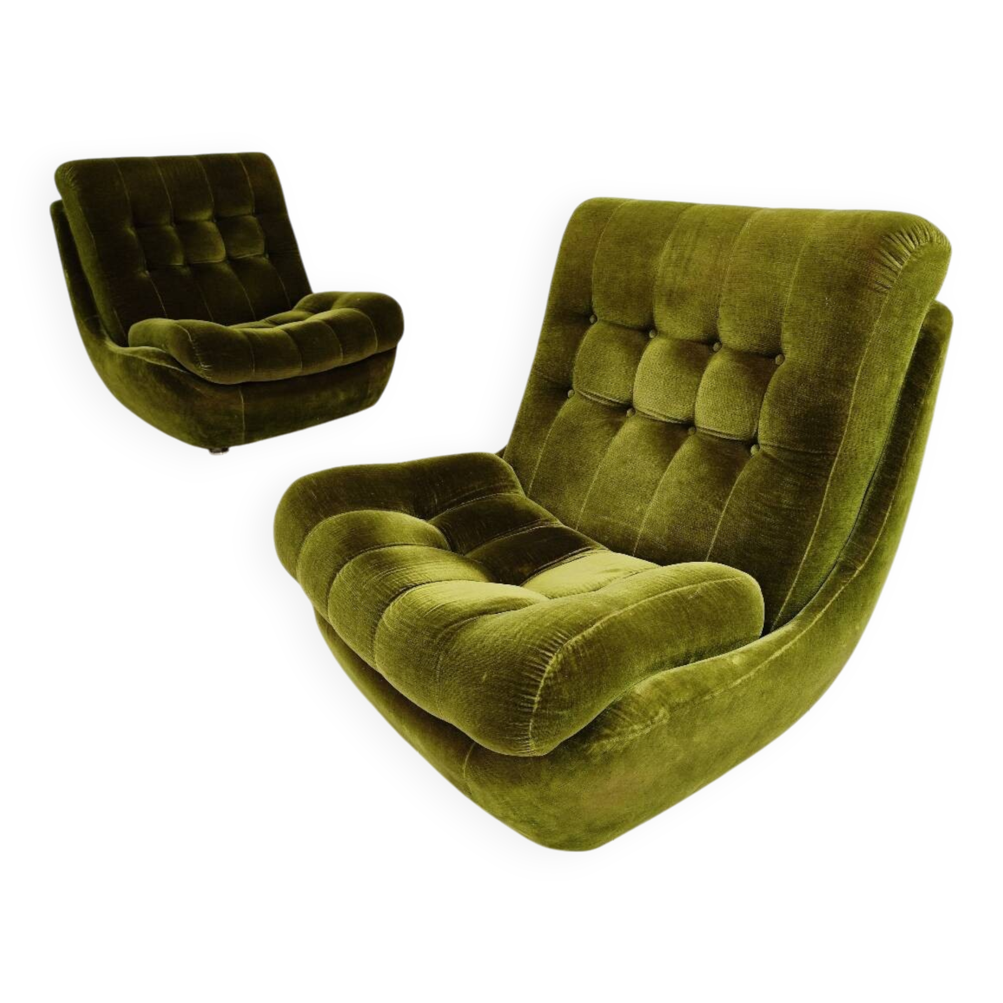 Pair of green velvet Atlantis armchairs by Jitona, ex Czechoslovakia 60s