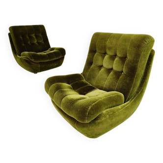 Pair of green velvet Atlantis armchairs by Jitona, ex Czechoslovakia 60s