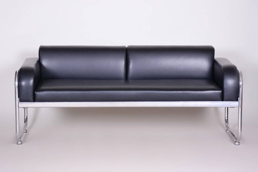 Bauhaus Sofa in Chrome and Leather by Vichr a Spol, Czech, 1930s