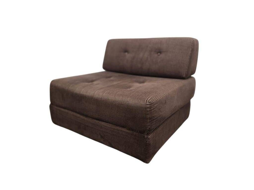 Fauteuil vintage marron côtelé / une place avec accent chromé