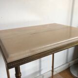 Pedestal side table in gold metal and marble