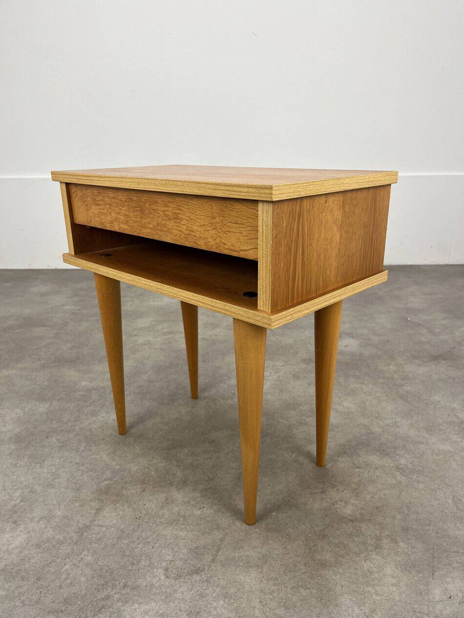 Table de chevet vintage bois blond, années 60