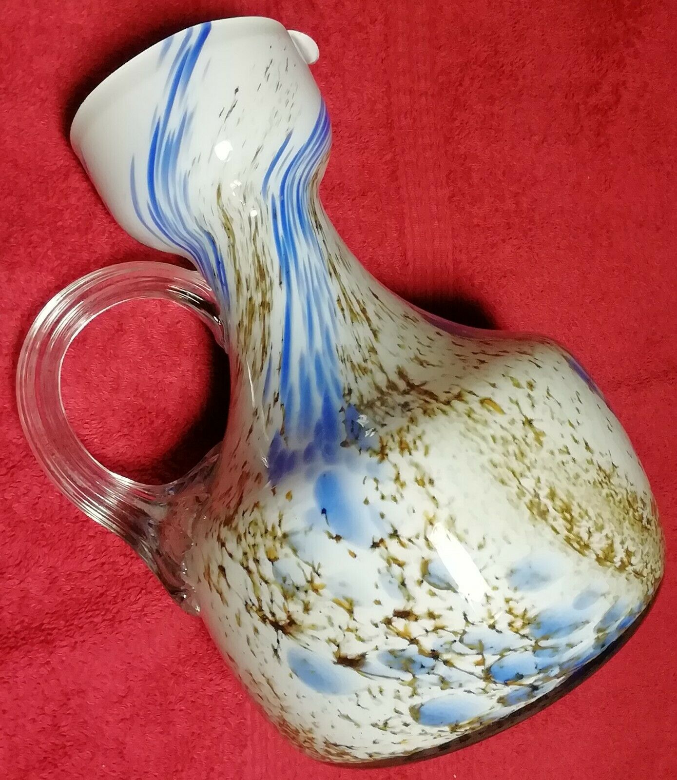 Former Clichy multilayer white blue blown glass pitcher