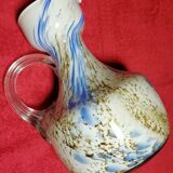 Ancien pichet verre soufflé Clichy multicouches bleu blanc
