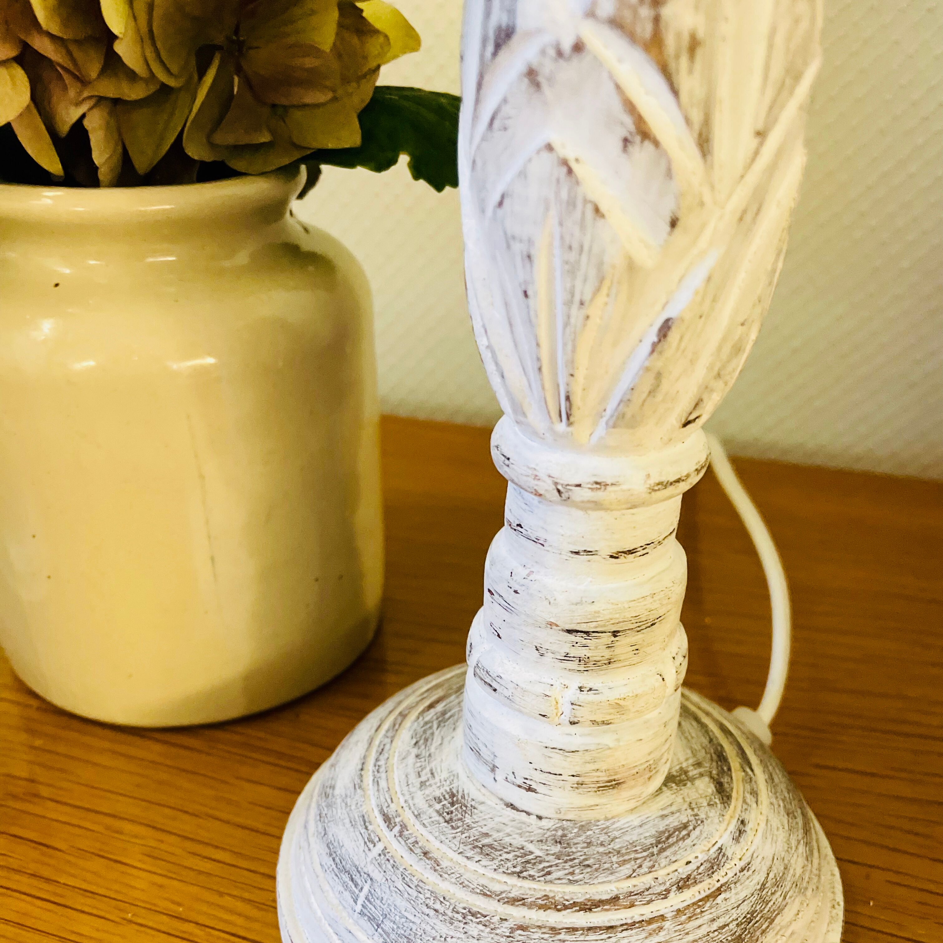 Wooden lamp foot patina white shabby