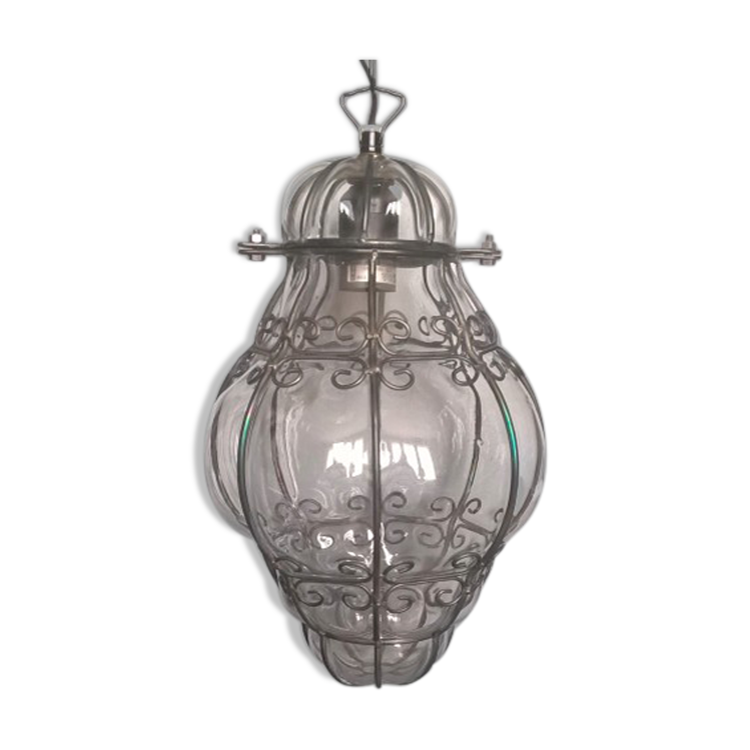 Venetian steel cage lantern and mouth-blown glass - 70's