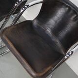 Set of four brown leather dining chairs, Willy Rizzo, 1970