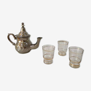 Lot pour thé à la menthe théière Koutbia Salam et 3 verres