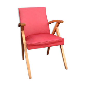 Fauteuil à bras skaï rouge 1950-60