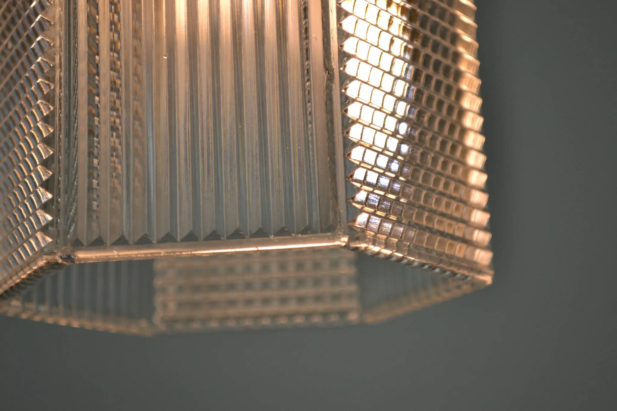 Pendant Lamp, Pressed Glass and Brass, 1960s, Sweden