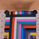 Moroccan stool in wood and multicolored nylon