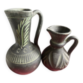 Lot de 2 vases décoratifs en céramique noire, motifs en relief
