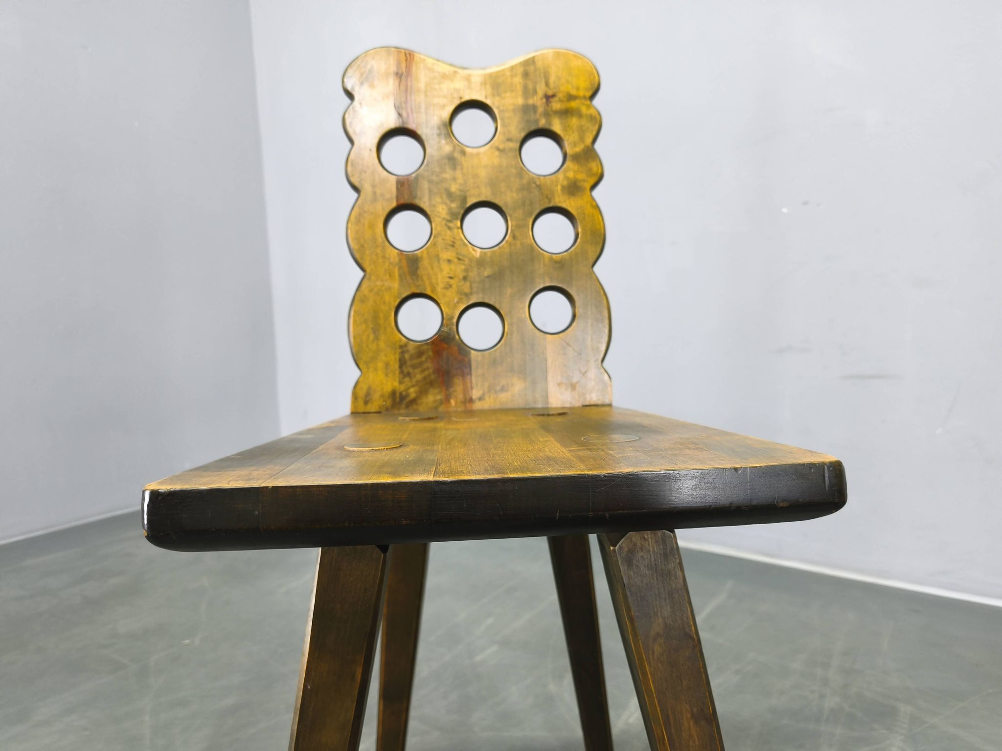 Set of 3 Brutalist Wooden Chairs, Czechoslovakia, 1950s