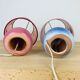 Pair of pink and blue ceramic fig lamps, dried flowers lampshade