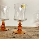 6 vintage amber stemmed glasses