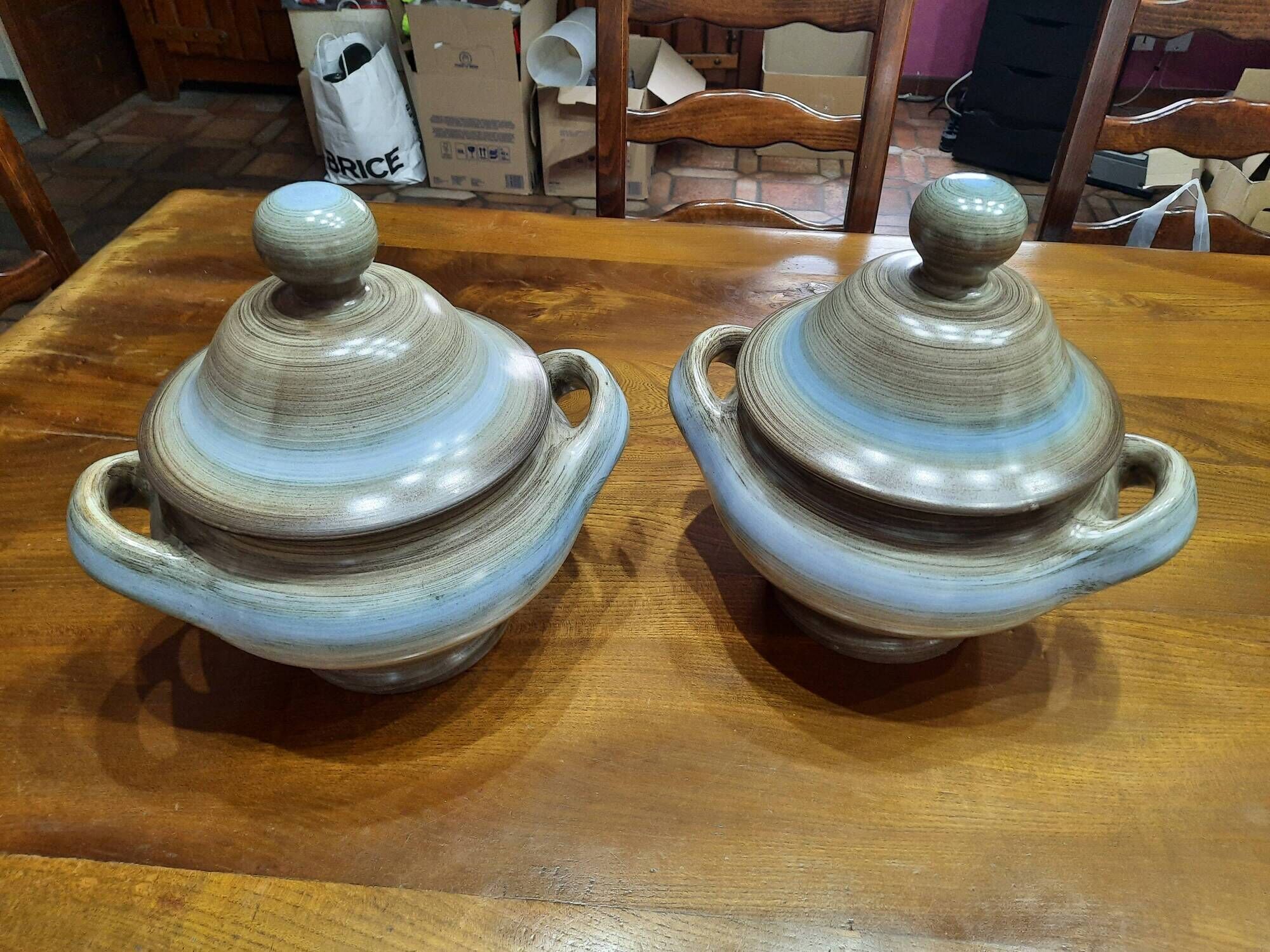 Pair of vintage Longchamp glazed ceramic soup tureens, 1970s.