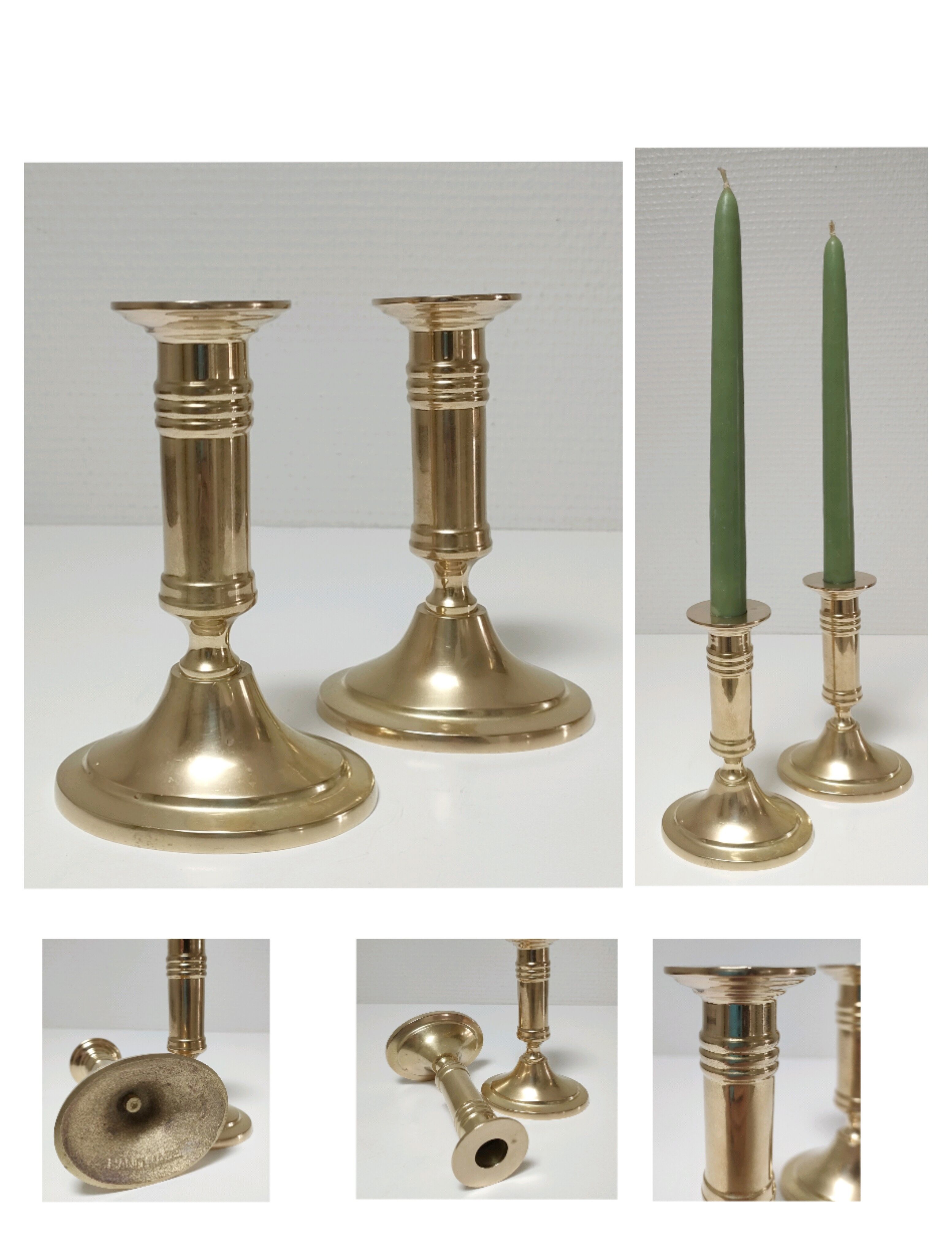 Pair of solid scandinavian danish handmade brass candle holders vintage