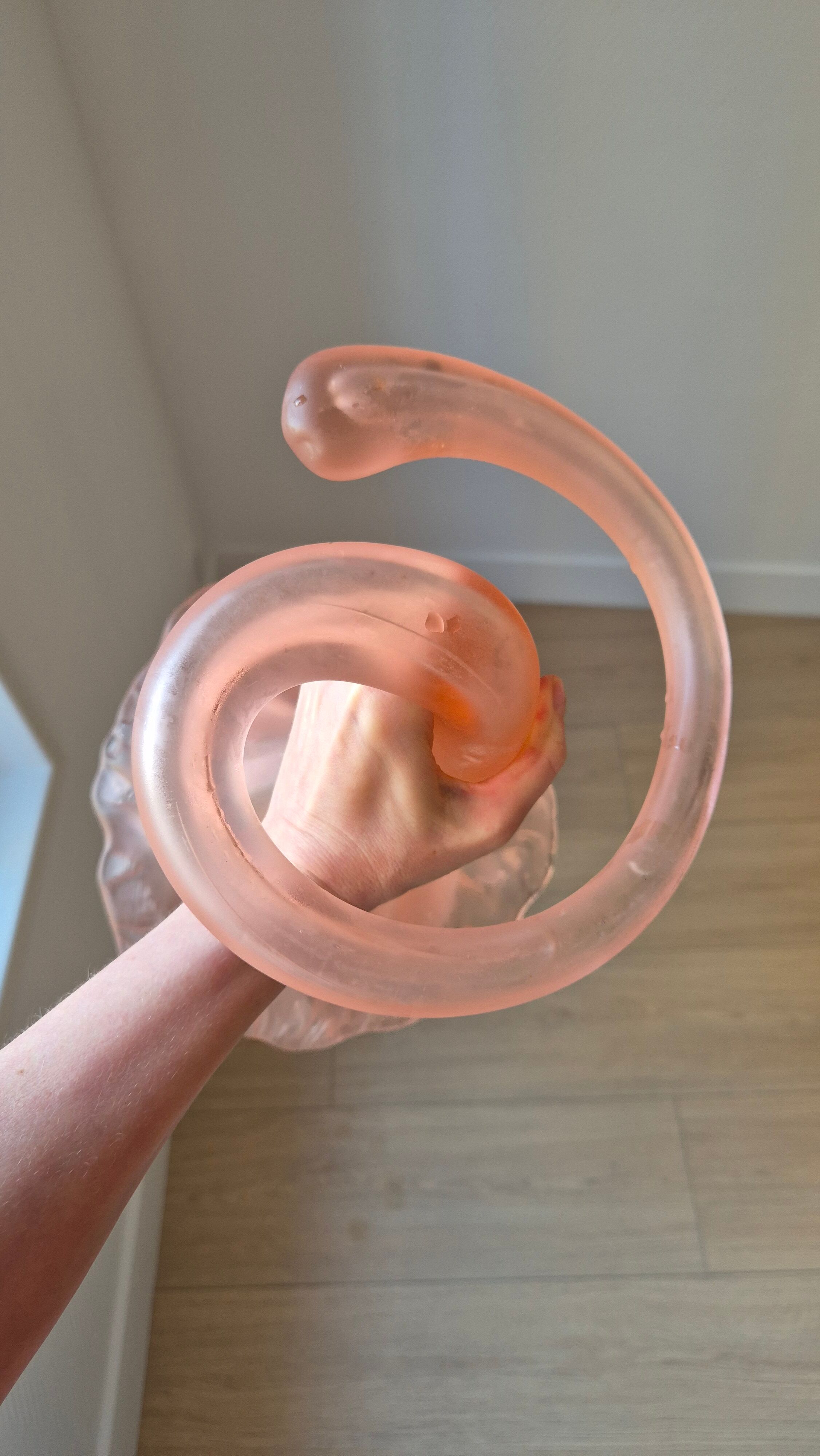Pair of vintage Italian vases "Lilly" — pale pink frosted glass