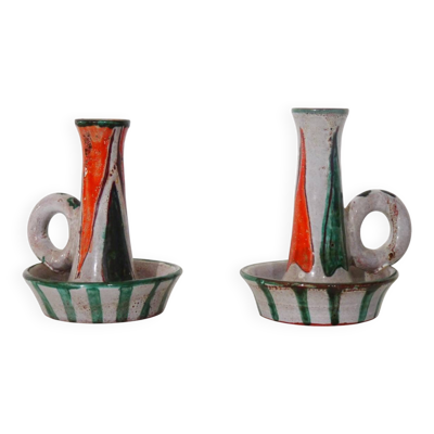 Paire de bougeoirs en ceramique de vallauris