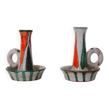 Paire de bougeoirs en ceramique de vallauris