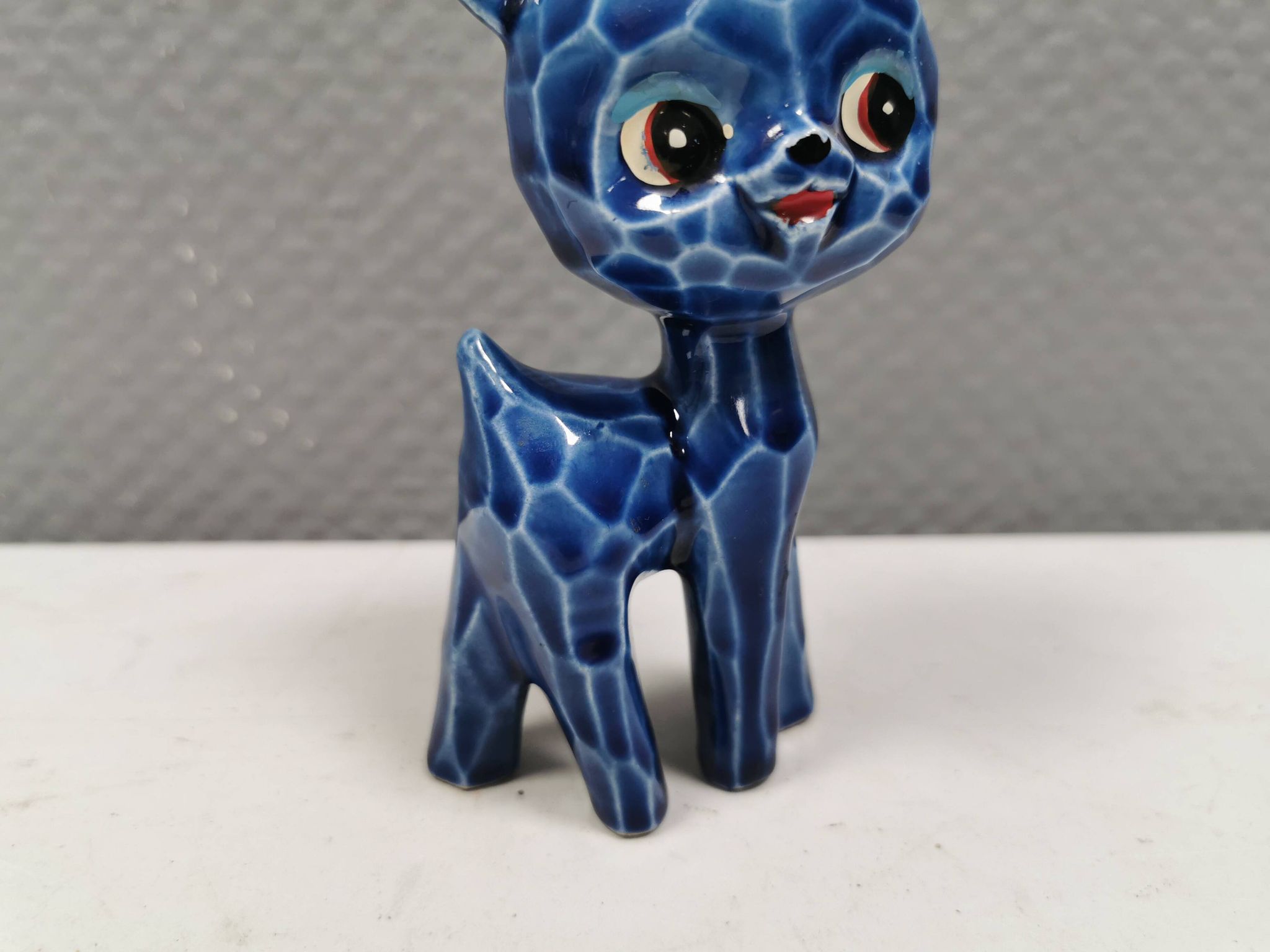 A Japanese ceramic “toy” from the 70s, blue Kawaii animal deer figurine.