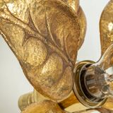 Large double flower wall sconces in brass, Willy Daro style, 1970s.