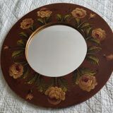 Vintage hand painted wooden round wall mirror