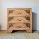 Art Deco chest of drawers in raw oak with carved drawers.