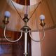 Brass lamppost with pleated lampshades