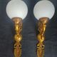 Pair of vintage brass and opaline wall lights