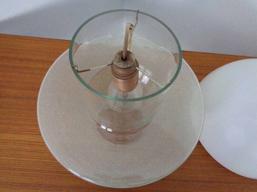 Two-Piece Opal Glass Table Ball Lamp, Italy, 1960s