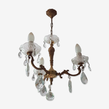 Lustre 3 branches avec pampilles en cristal