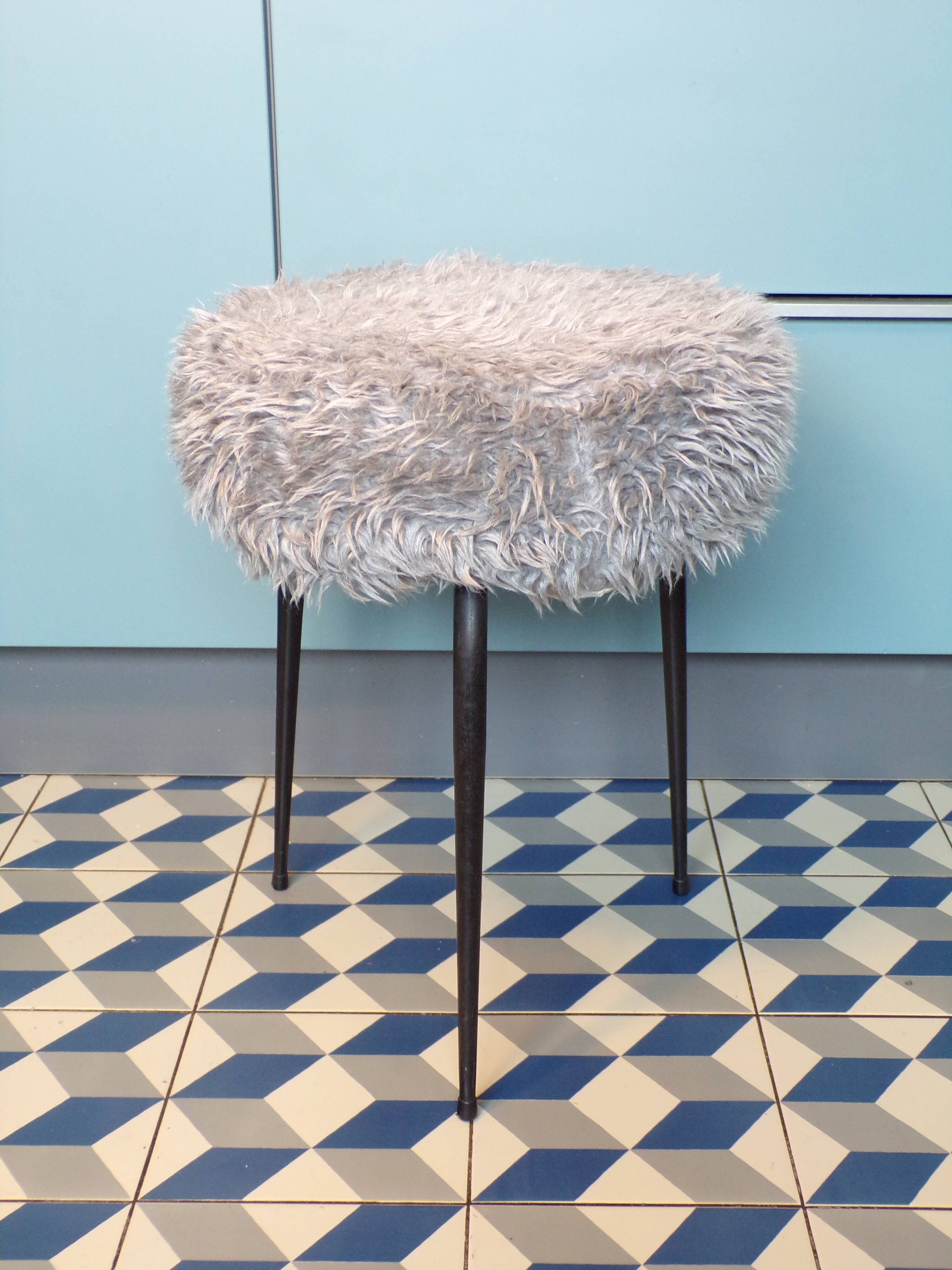 Vintage gray moumoute tripod stool