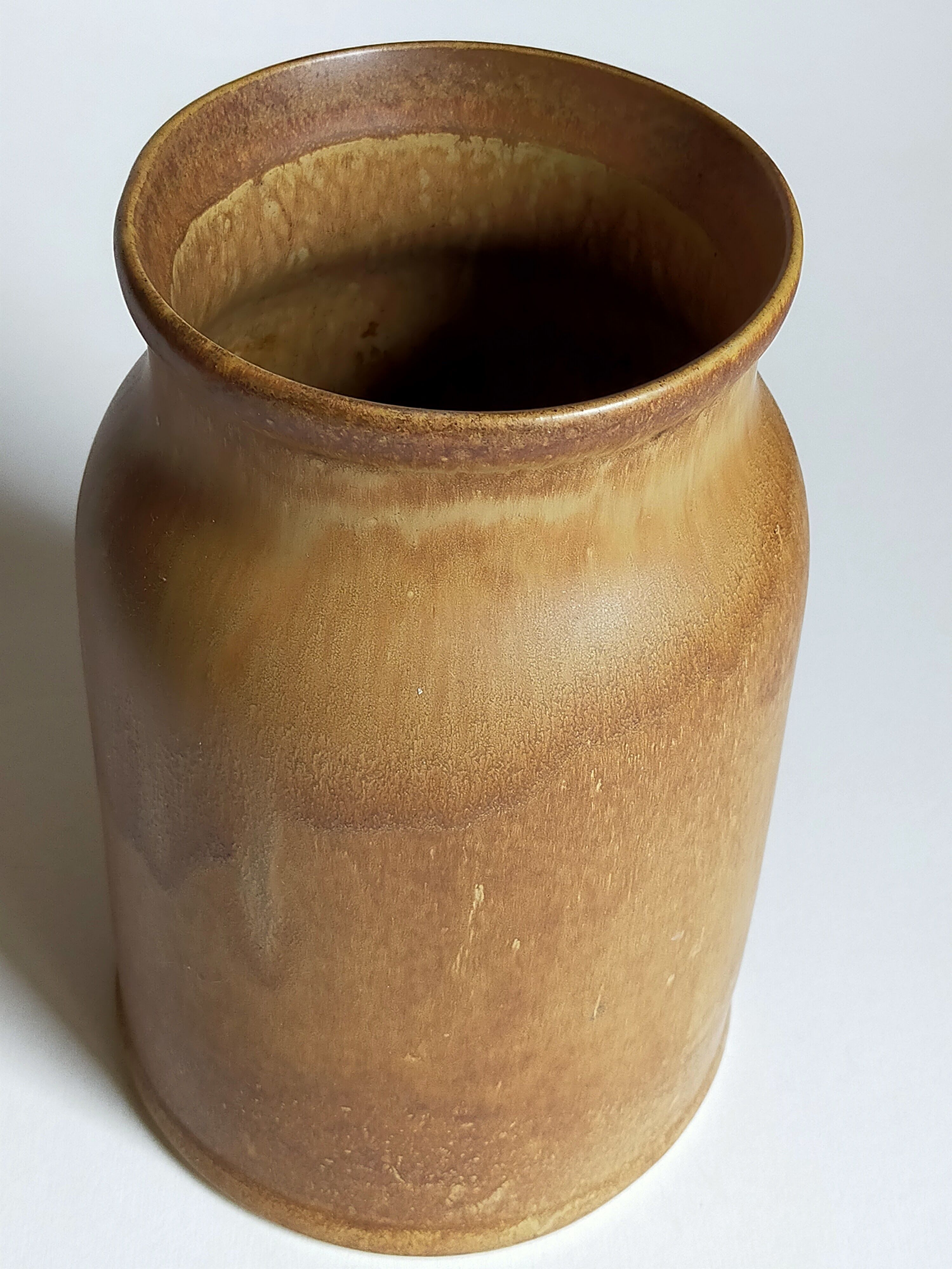 Vintage French enamelled straight sandstone vase