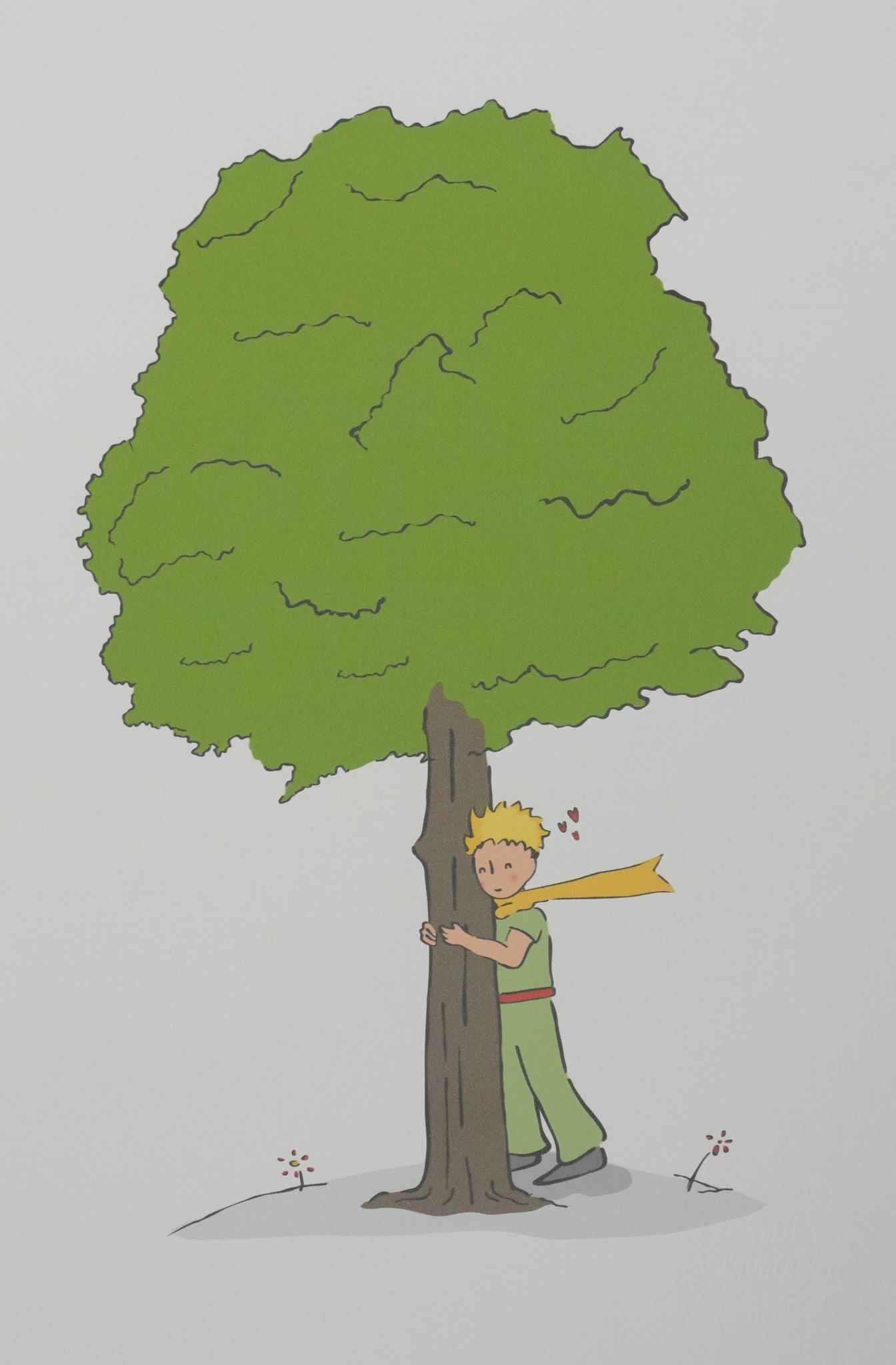 Antoine de Saint-Exupéry: Ecology, The Little Prince watches over the trees, lithograph